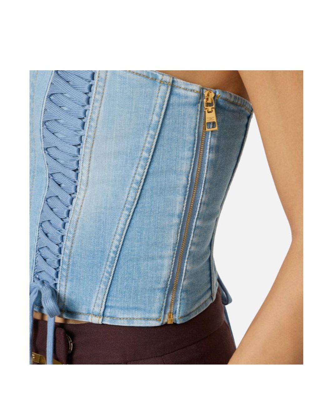 Elisabetta Franchi Blue Denim Bustier Top