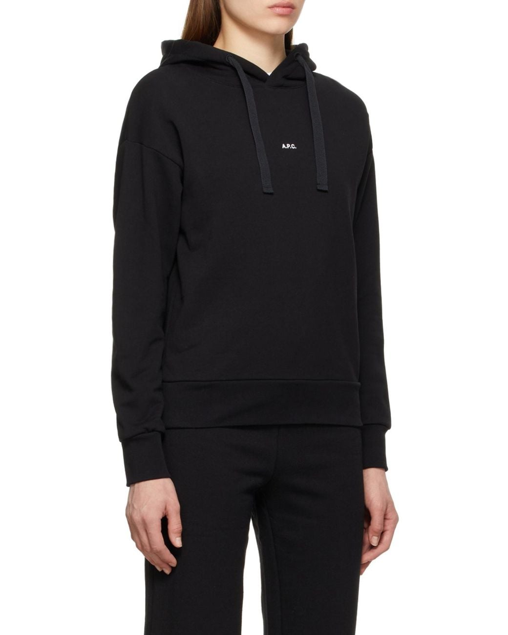 A.P.C. Black Logo Printed Drawstring Hoodie