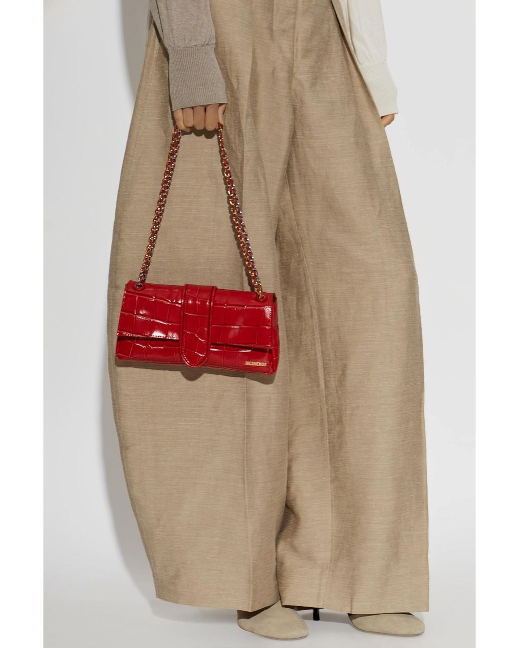 Jacquemus Red Croc-Embossed Chain Shoulder Bag