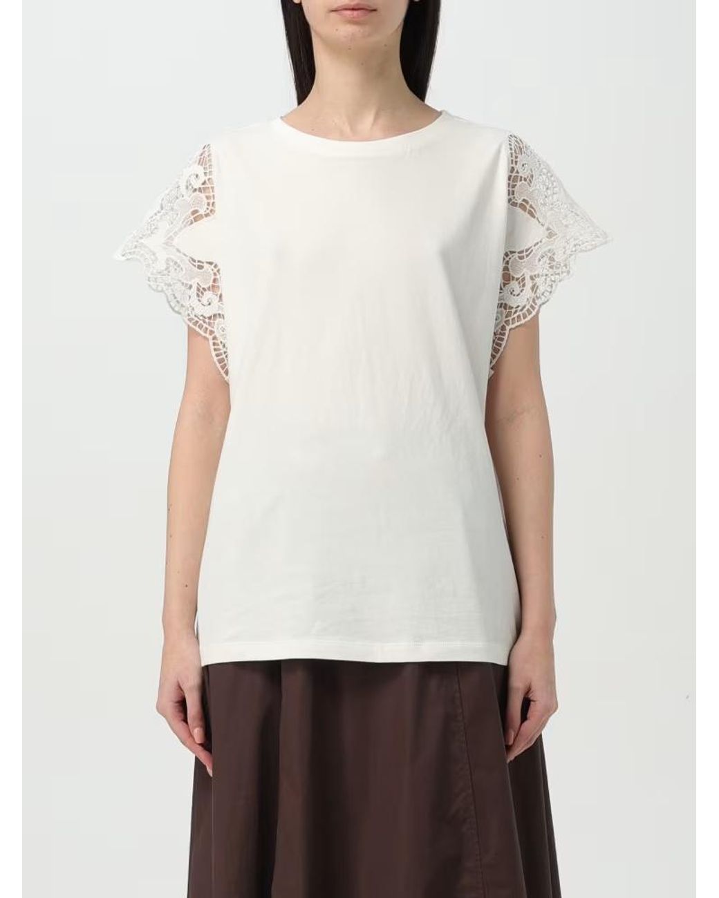 Twinset White Lace Regular Fit T-Shirt