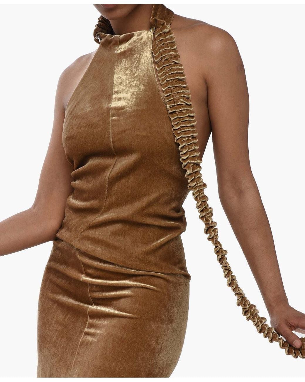 Off-White c/o Virgil Abloh Brown Ruffled Velour Maxi Dress