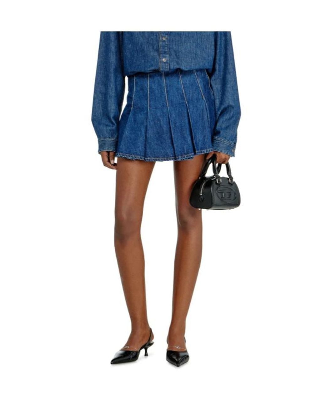 DIESEL Blue Denim Skort With Pleated Front