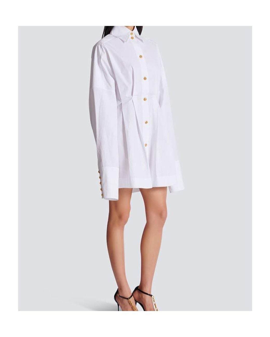 Balmain White Cotton Poplin Shirt Dress