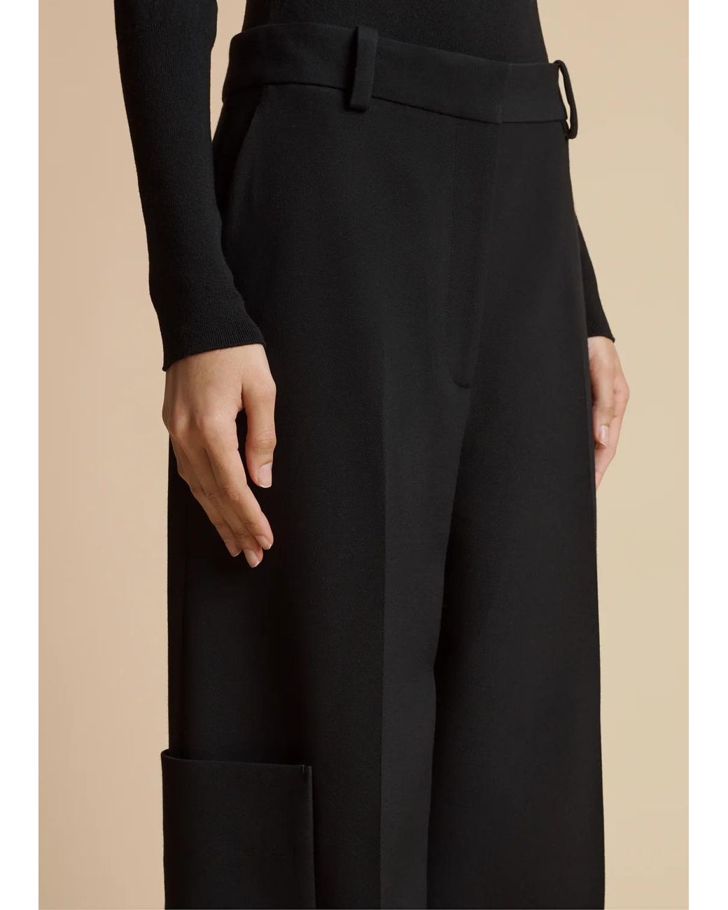 Khaite Black Caiton High-Waisted Straight Leg Trousers