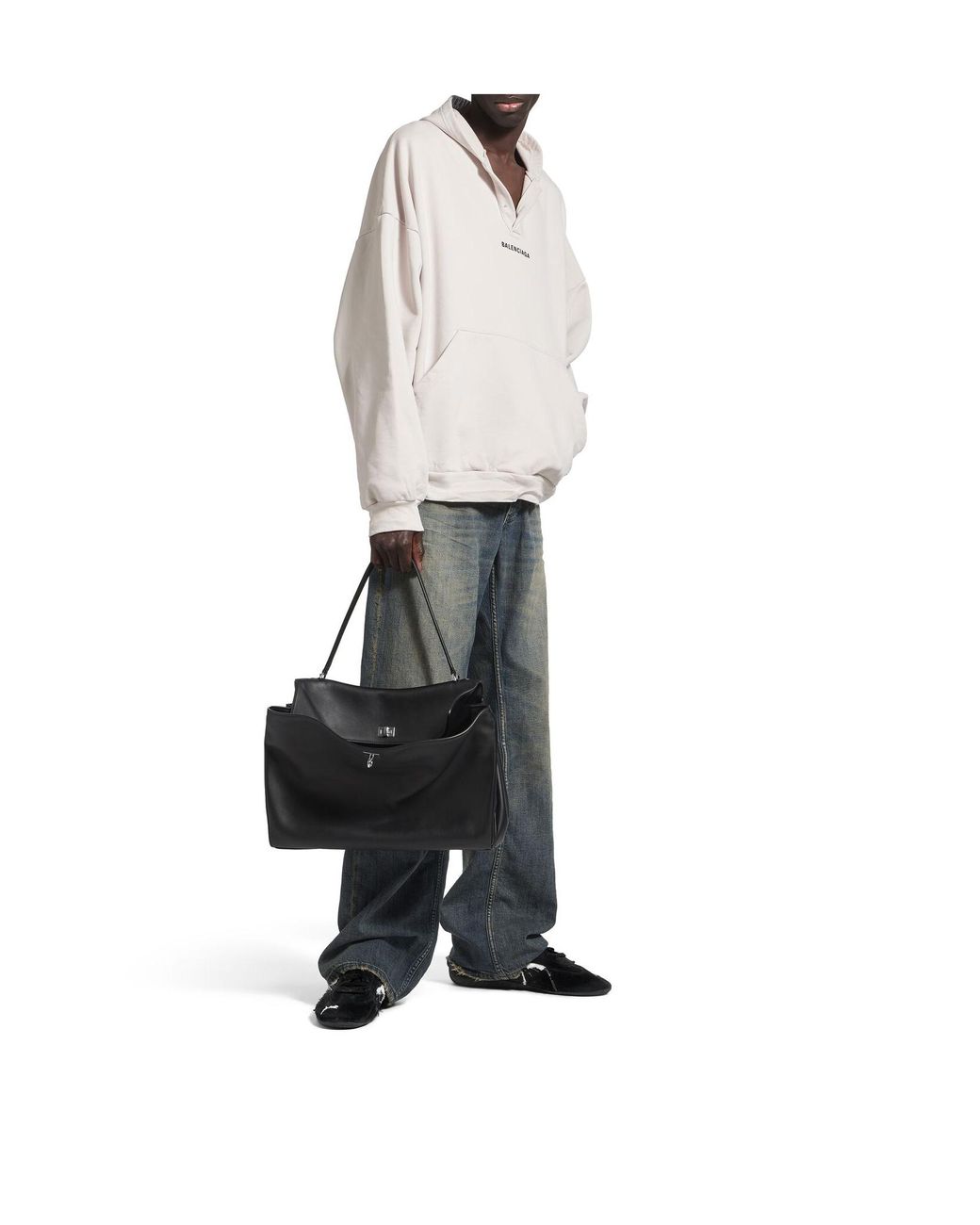 Balenciaga White Logo Printed Polo Hoodie for men