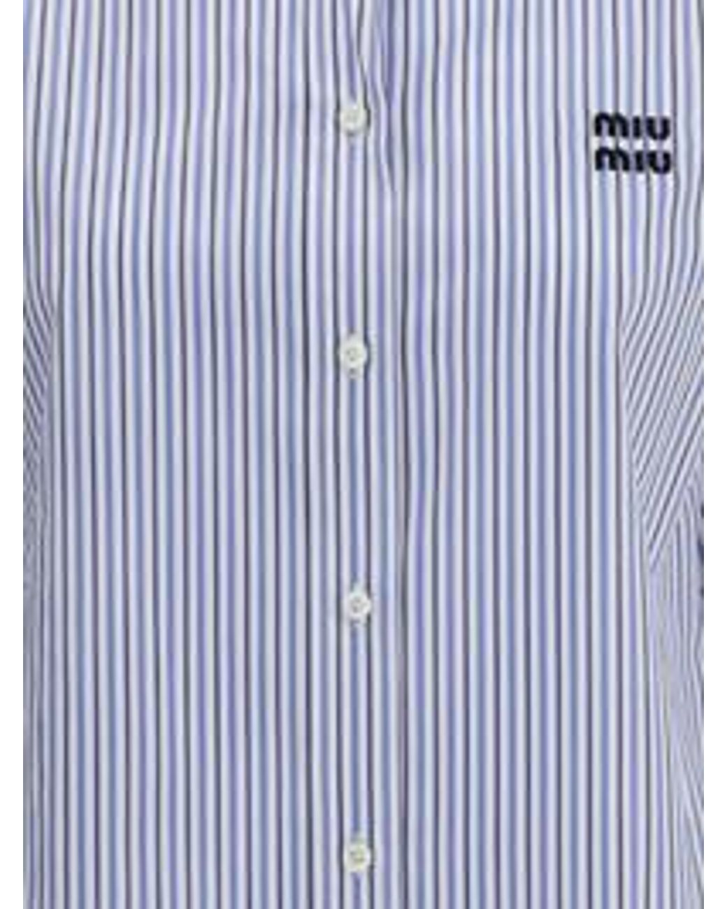 Miu Miu Long Sleeved Striped Shirt in Blue | Lyst