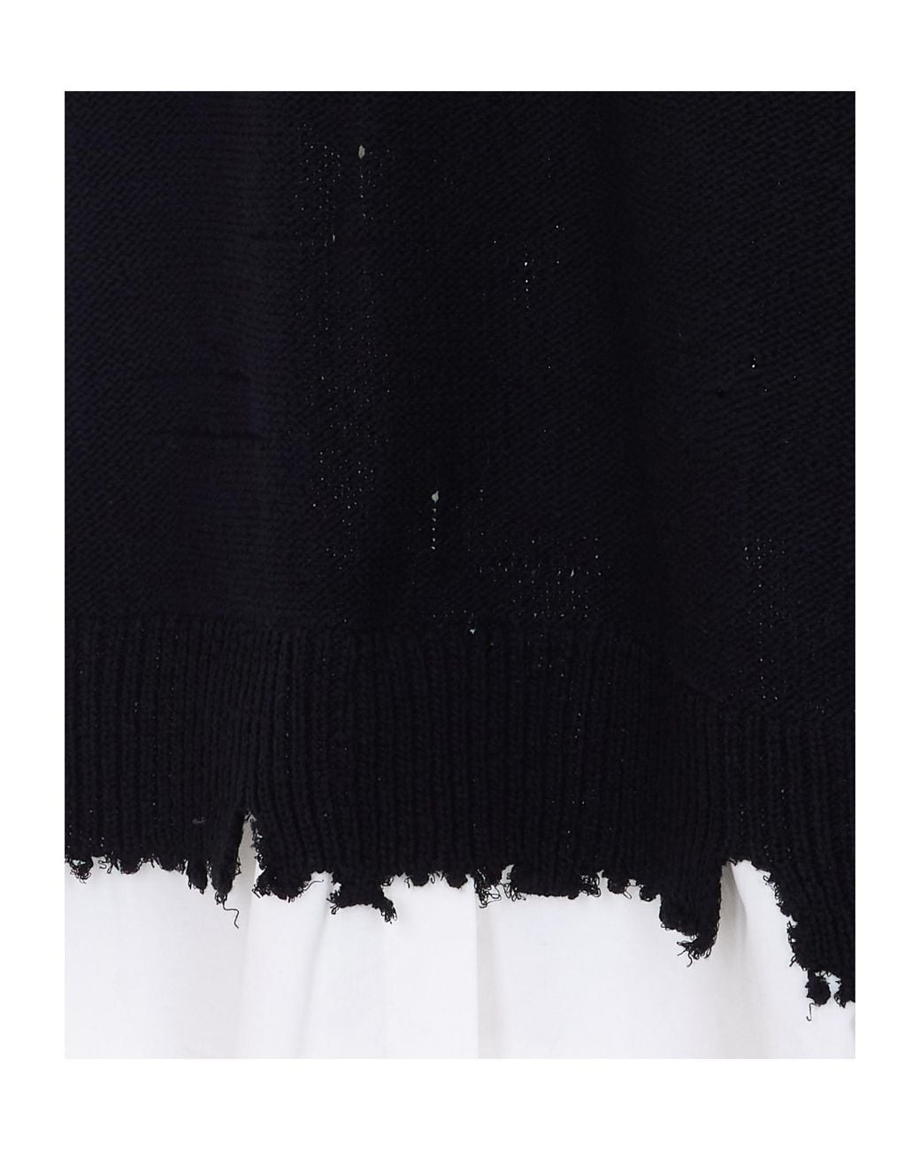 MM6 by Maison Margiela Black Frayed V-Neck Knitted Dress