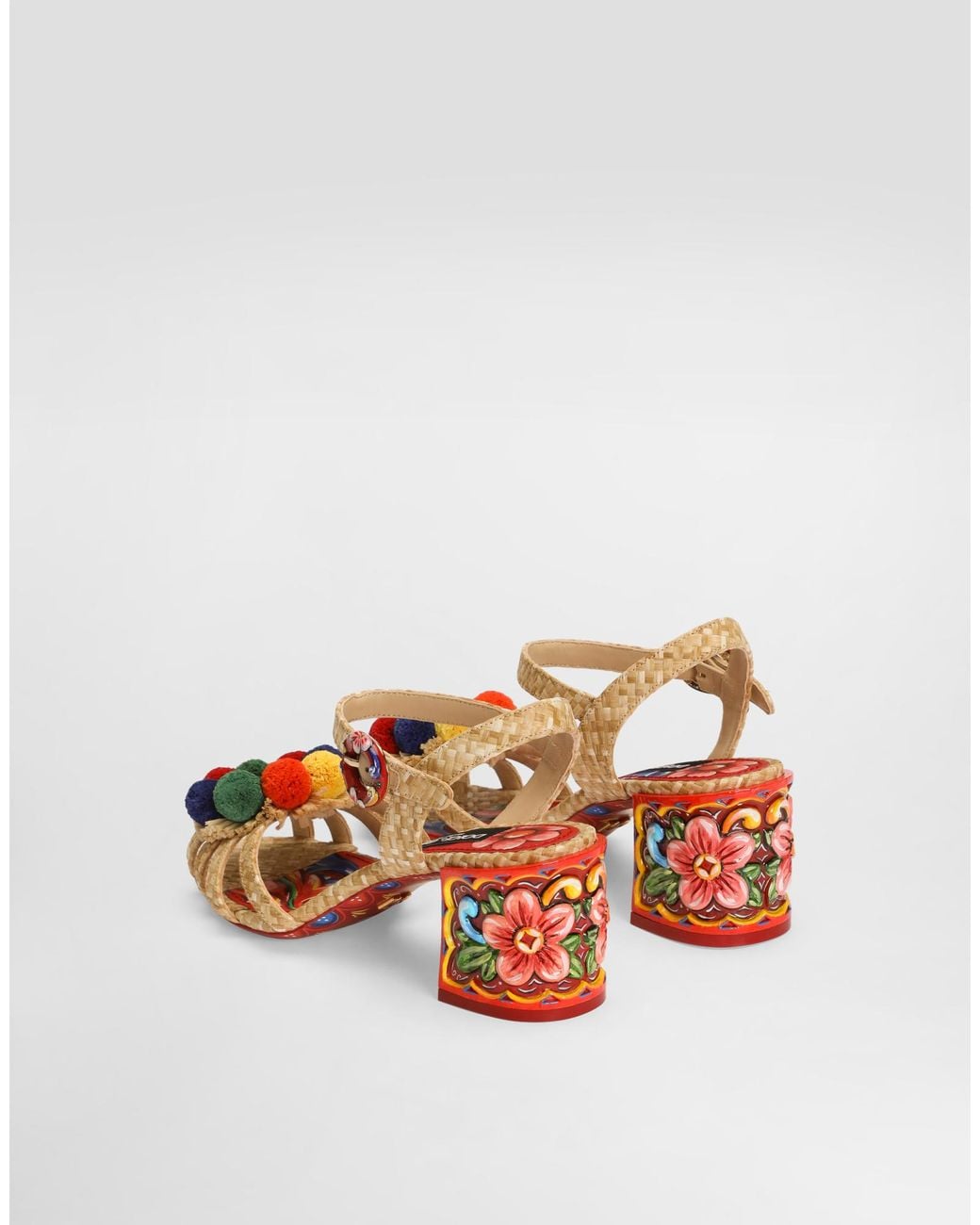 Dolce & Gabbana Pink Raffia Sandals With Embroidery