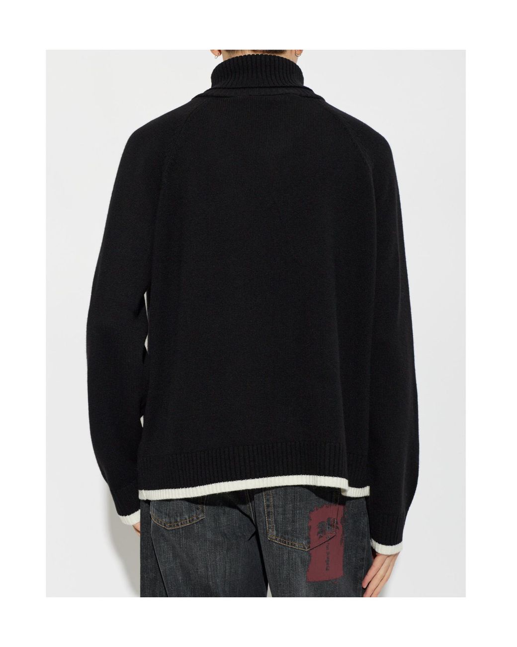 Palm Angels Black Long-Sleeved Turtleneck Knit Top for men