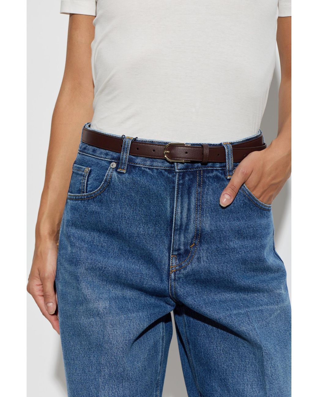 Victoria Beckham White Double Buckle Leather Belt