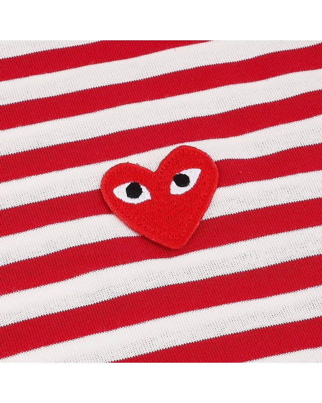 COMME DES GARÇONS PLAY Red Round Collar Striped T-Shirt