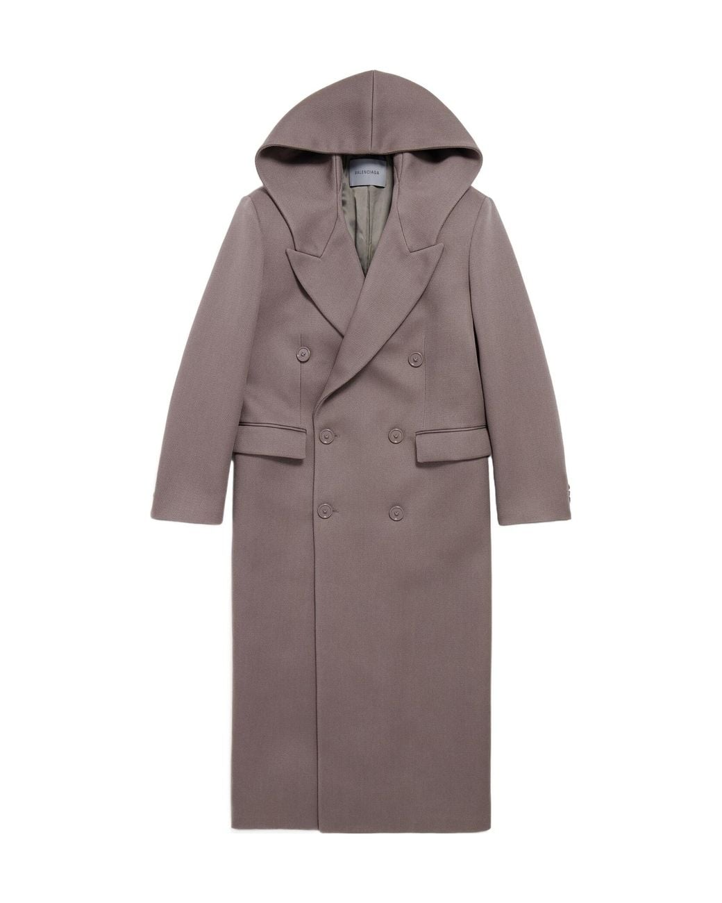Balenciaga Brown Hooded Double-Breasted Coat for men