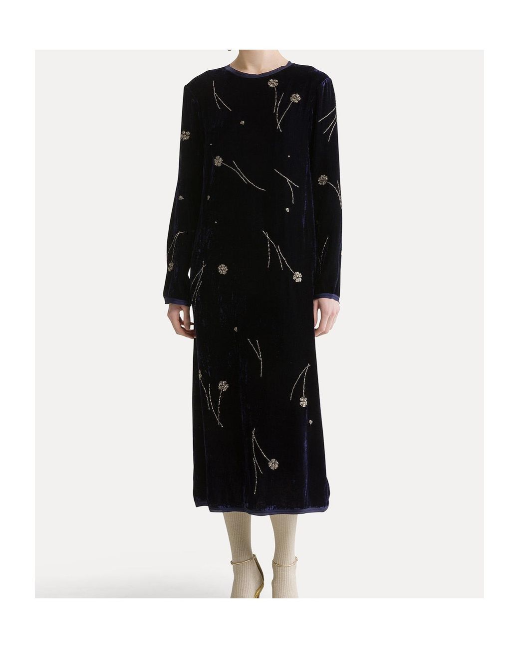 Forte_forte Blue Fleurs D'Orient Velvet Midi Dress