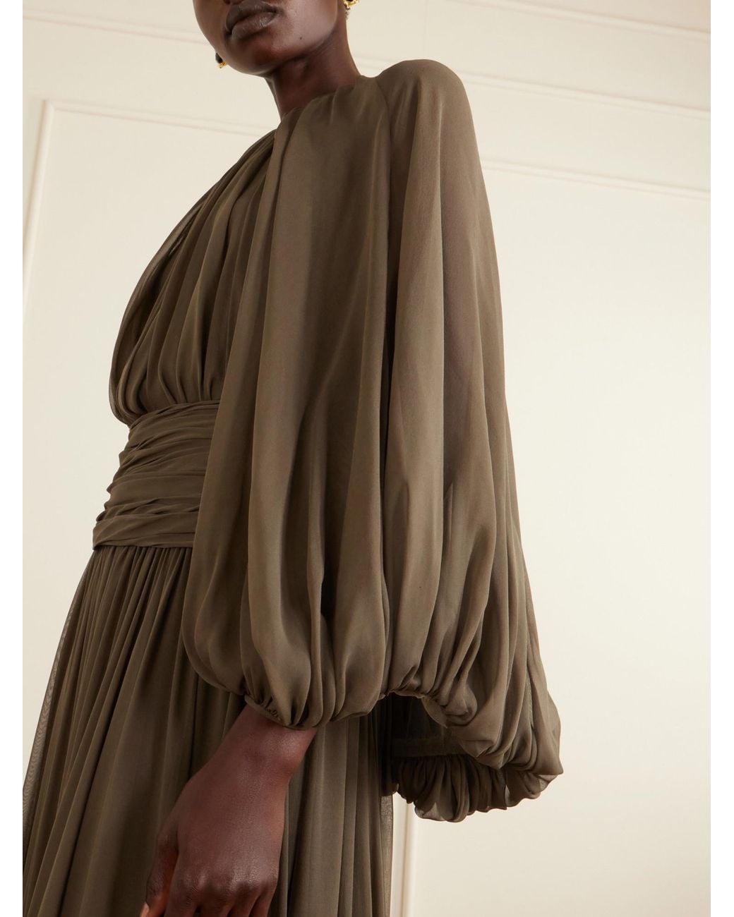 Oscar de la Renta Natural Draped Silk-Chiffon Gown