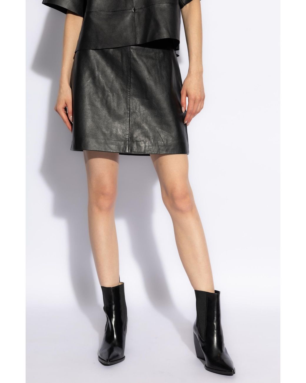 AllSaints Black Renai Leather Mini Skirt
