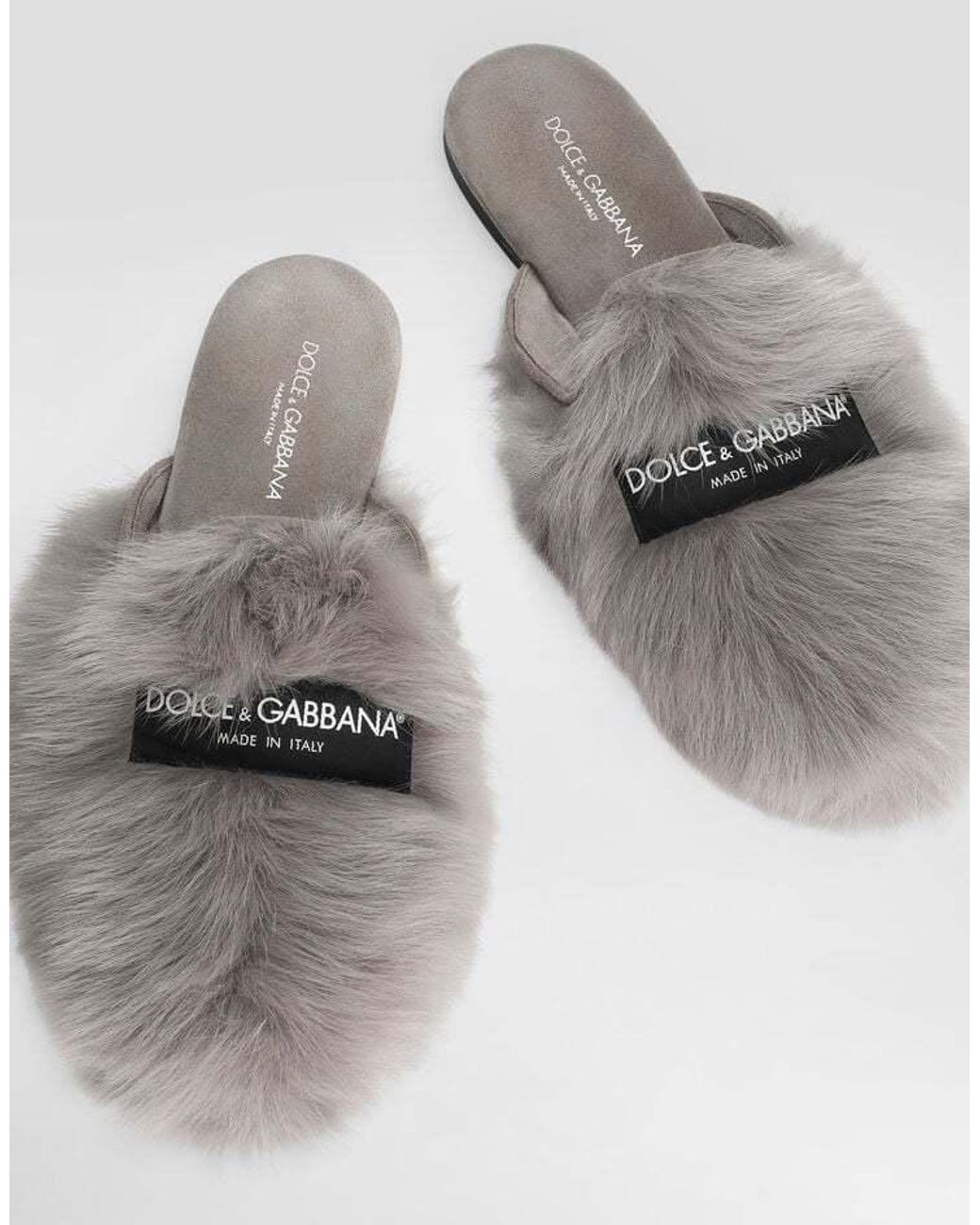 Dolce & Gabbana Gray Shearling Slippers