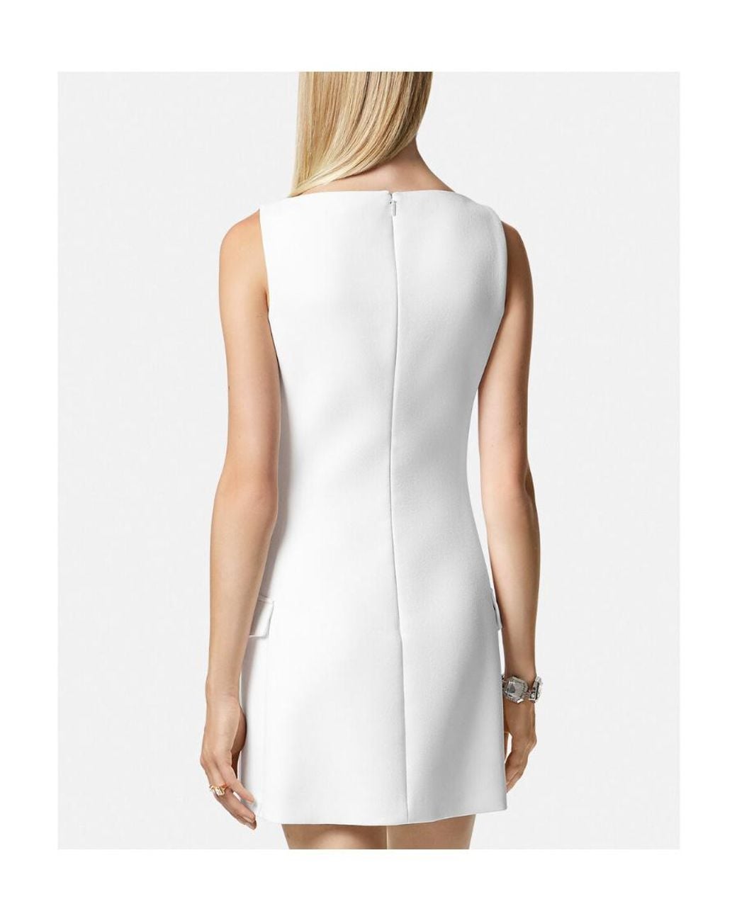 Versace White Medusa Head-Button Sleeveless Mini Dress