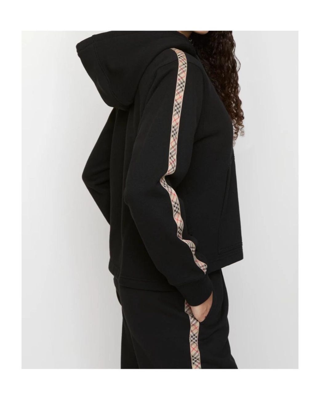 Burberry Black Check Trim Zip-Up Hoodie