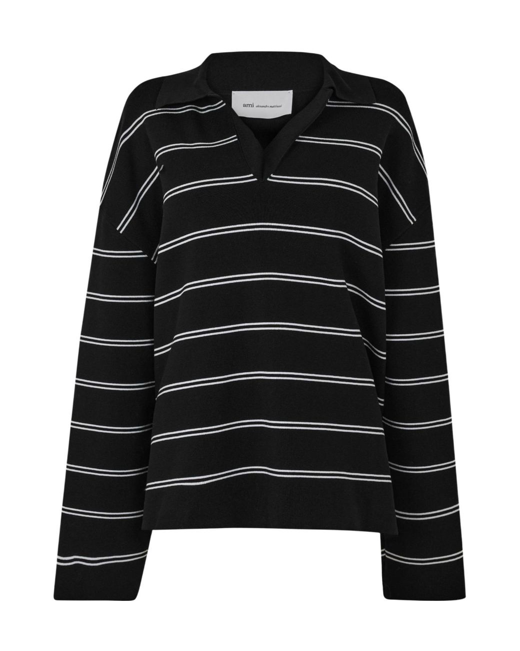 AMI Black Striped Longsleeve Lapel Top