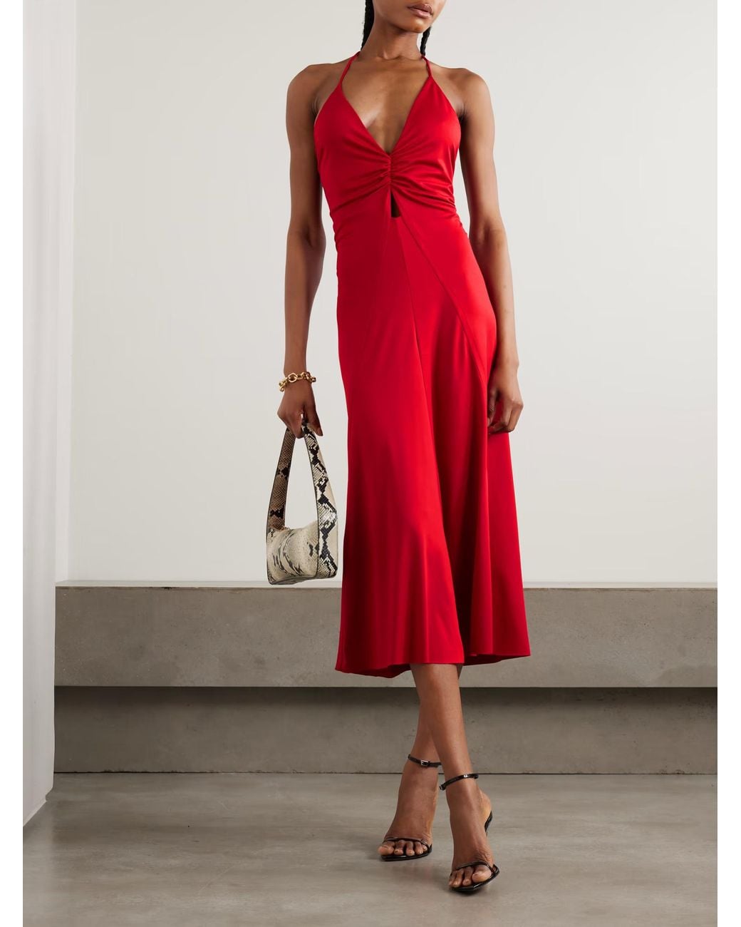 Victoria Beckham Red Hollow-Out Pleated Dress