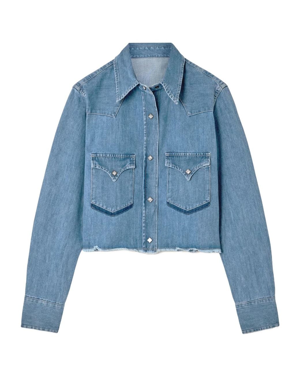 Fortela Blue Caracas Frayed Cropped Denim Shirt