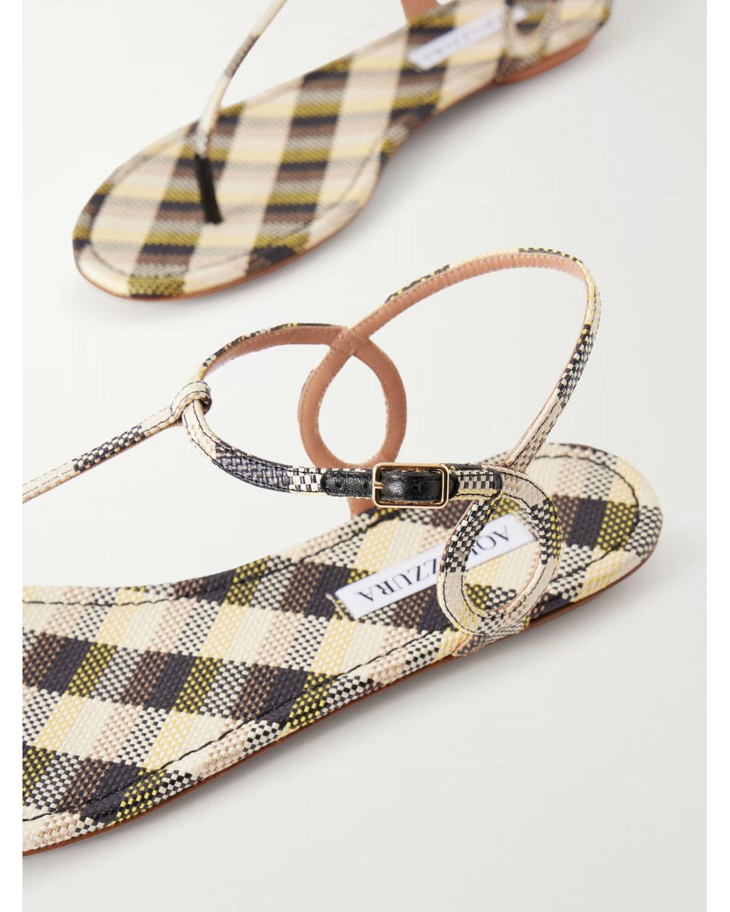 Aquazzura Multicolor Checked Raffia Sandals