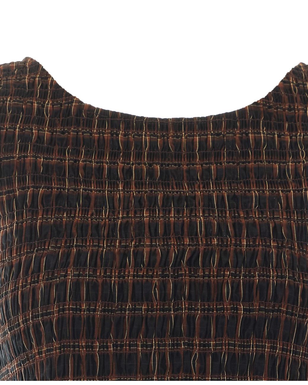 Ganni Black Smocked Check Lace-Up Top
