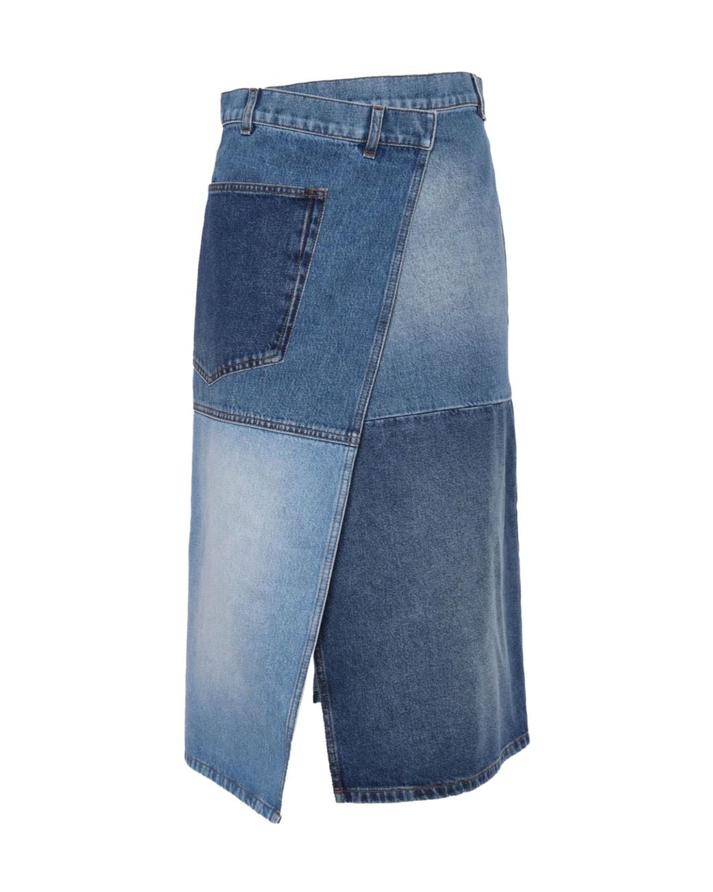 Philosophy Di Lorenzo Serafini Blue Patchwork Denim Wrap Skirt