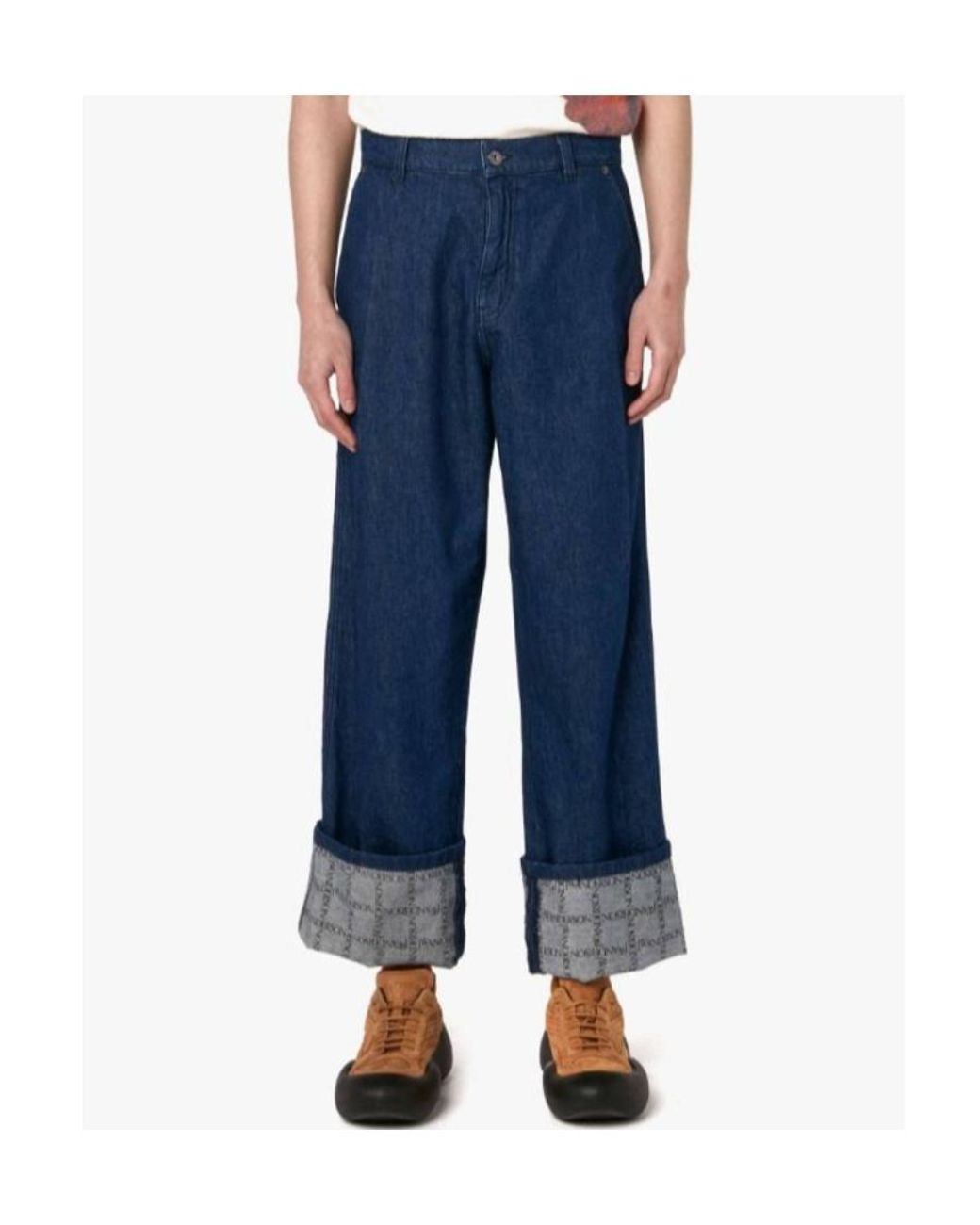 J.W. Anderson Blue Jw Anderson Checked Turn-Up Brim Jeans for men