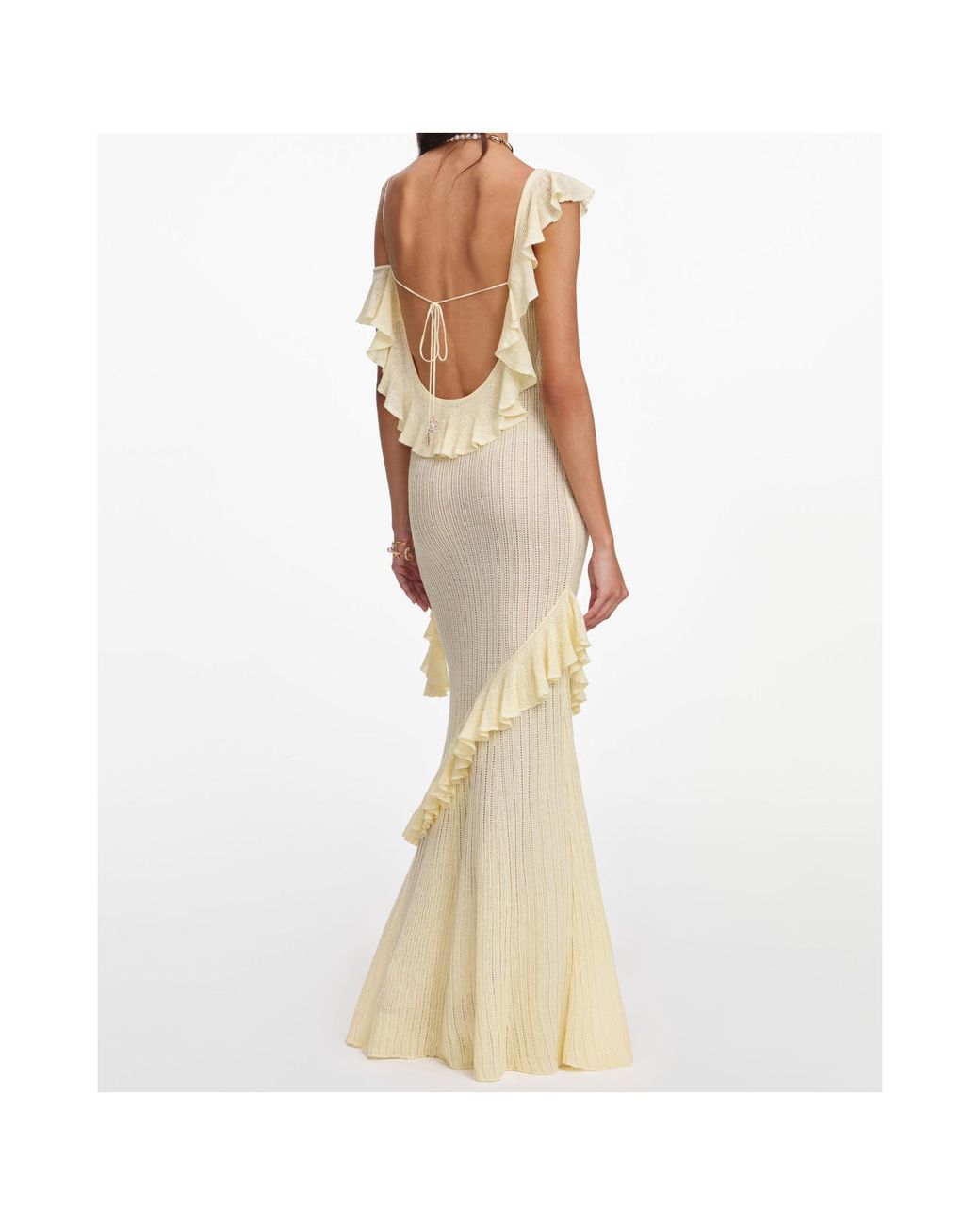 Self-Portrait Metallic Wool Ruffled Knit Maxi Skirt