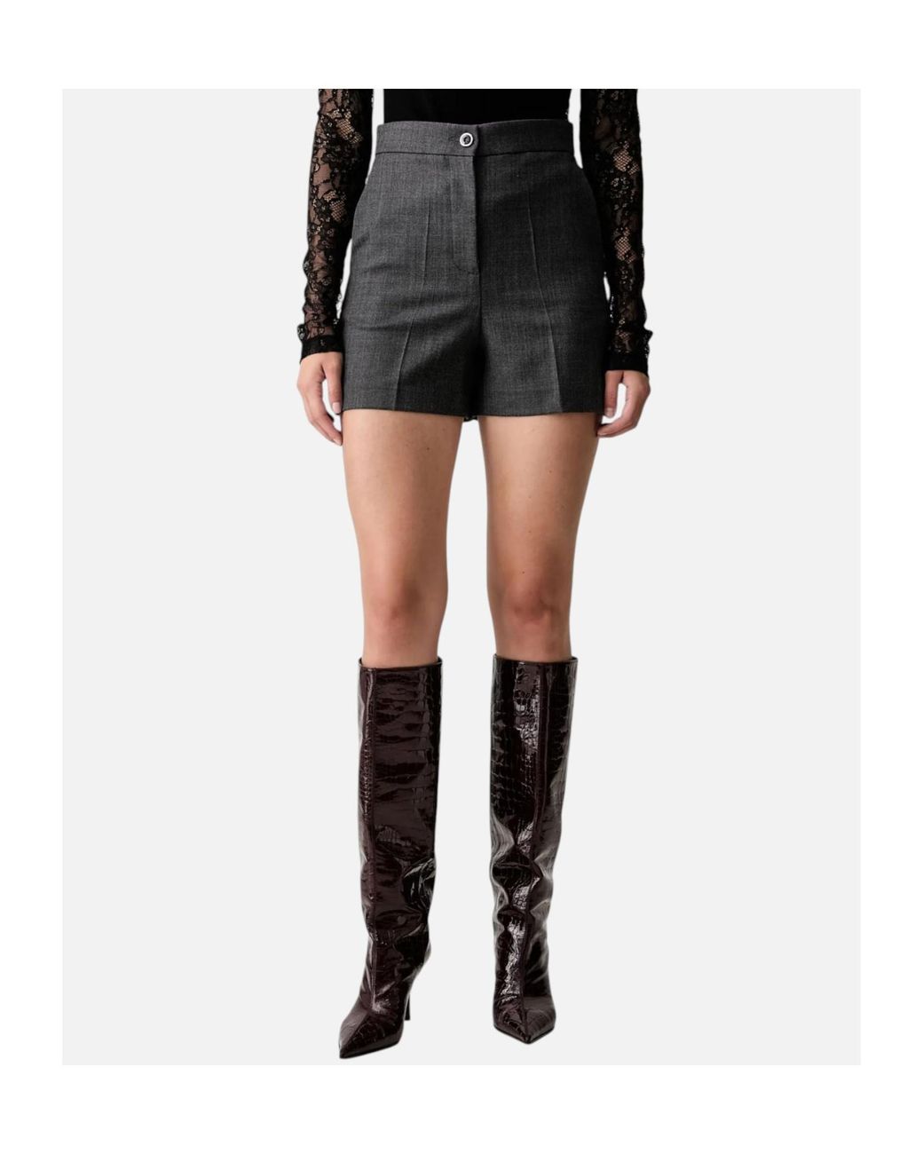 Pinko Blue Herringbone-Pattern Tailored Shorts