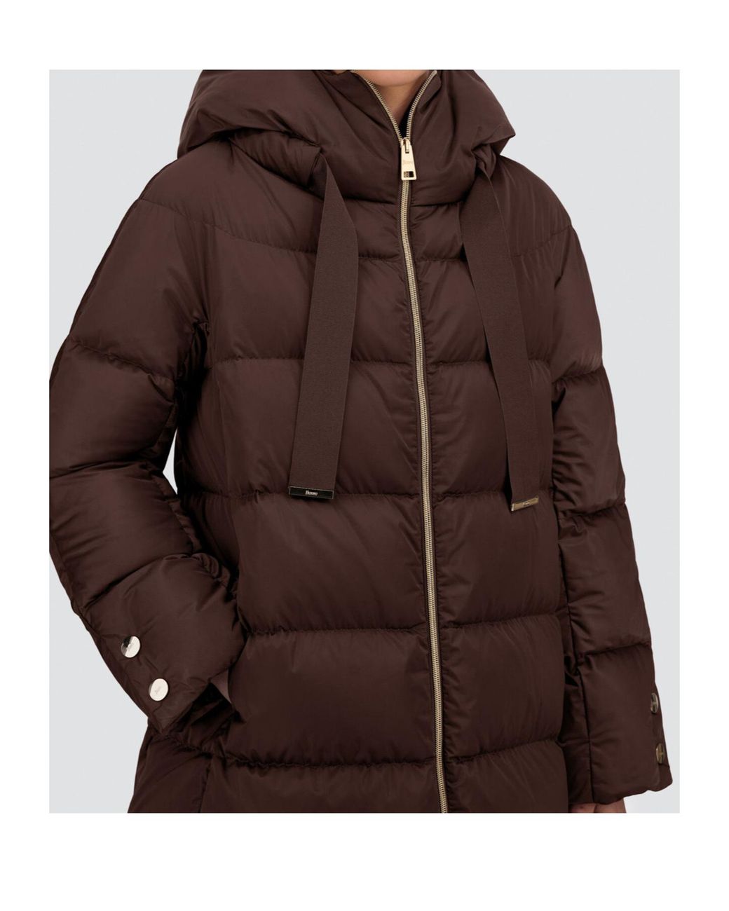 Herno Brown Zip-Up Drawstring Hooded Down Coat