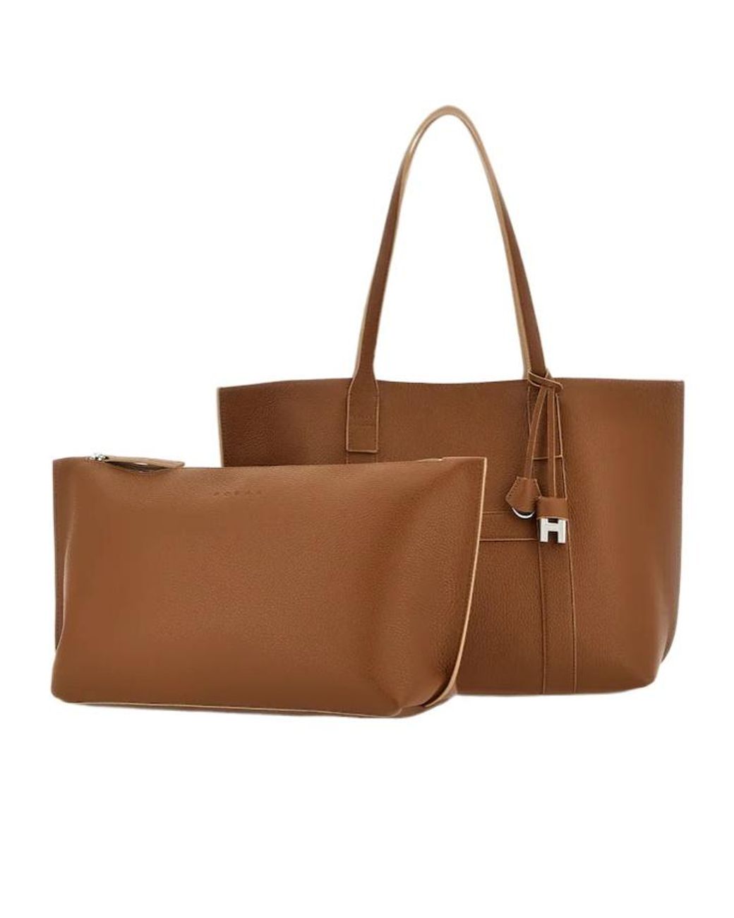 Hogan Brown Hanging Accent Script Top Handle Bag