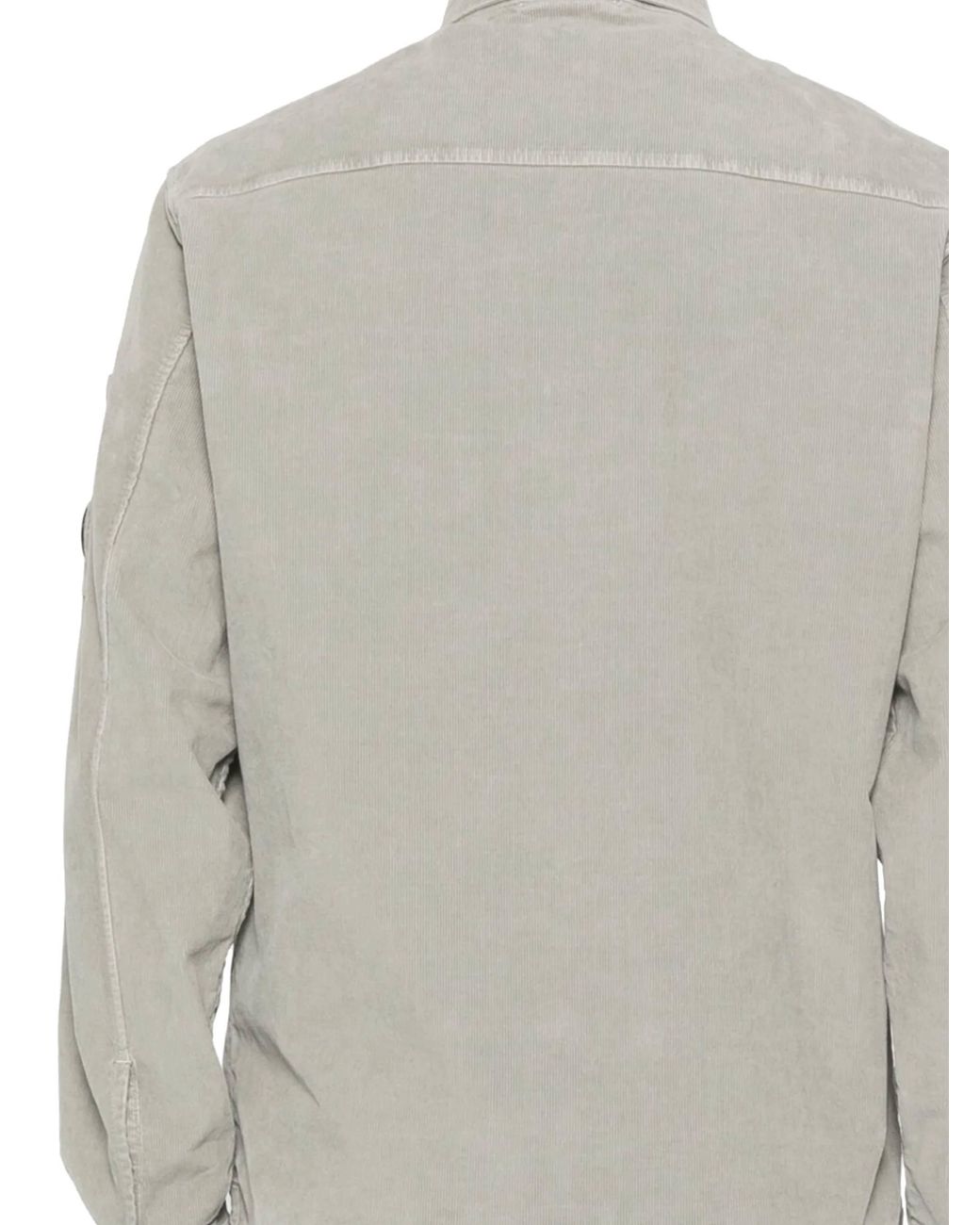 C P Company Gray Corduroy Lens Long Sleeved Buttoned Shirt for men