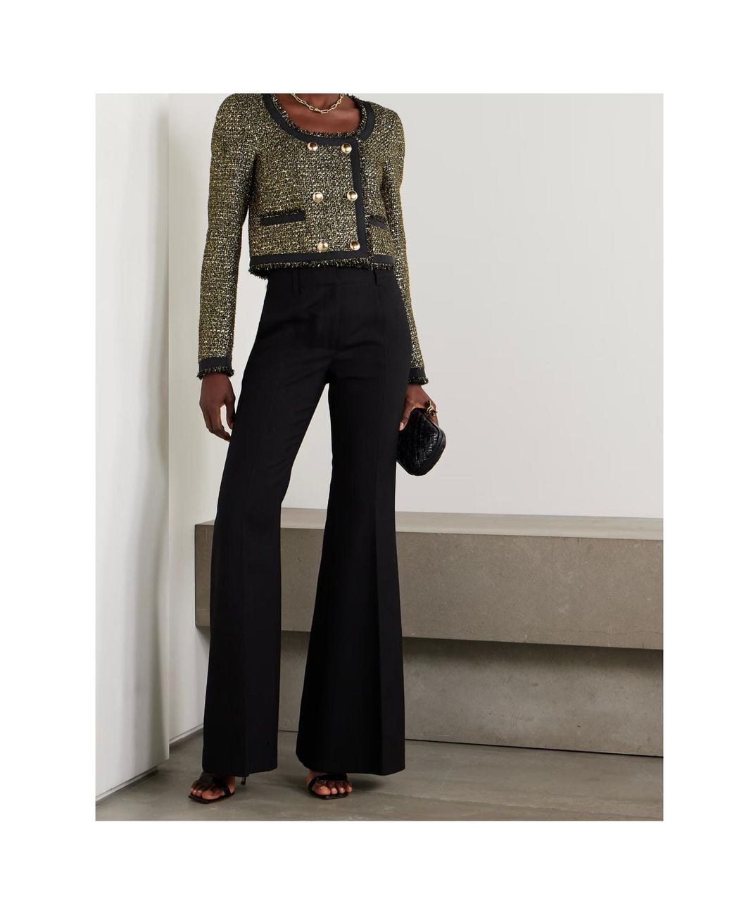 Ulla Johnson Green Anisa Double-Breasted Grosgrain-Trimmed Metallic Tweed Jacket