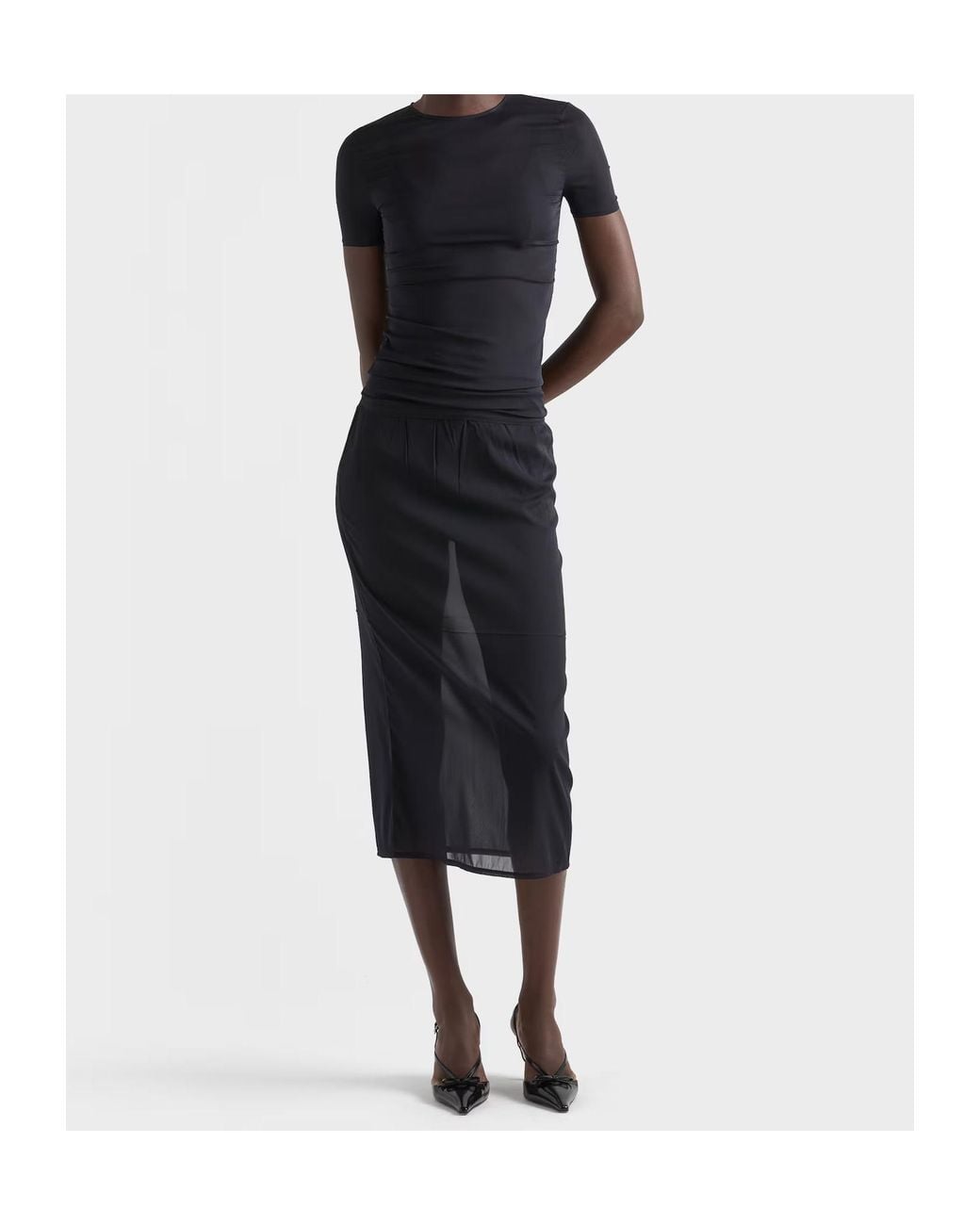 Prada Black Stretch Silk Chiffon Top
