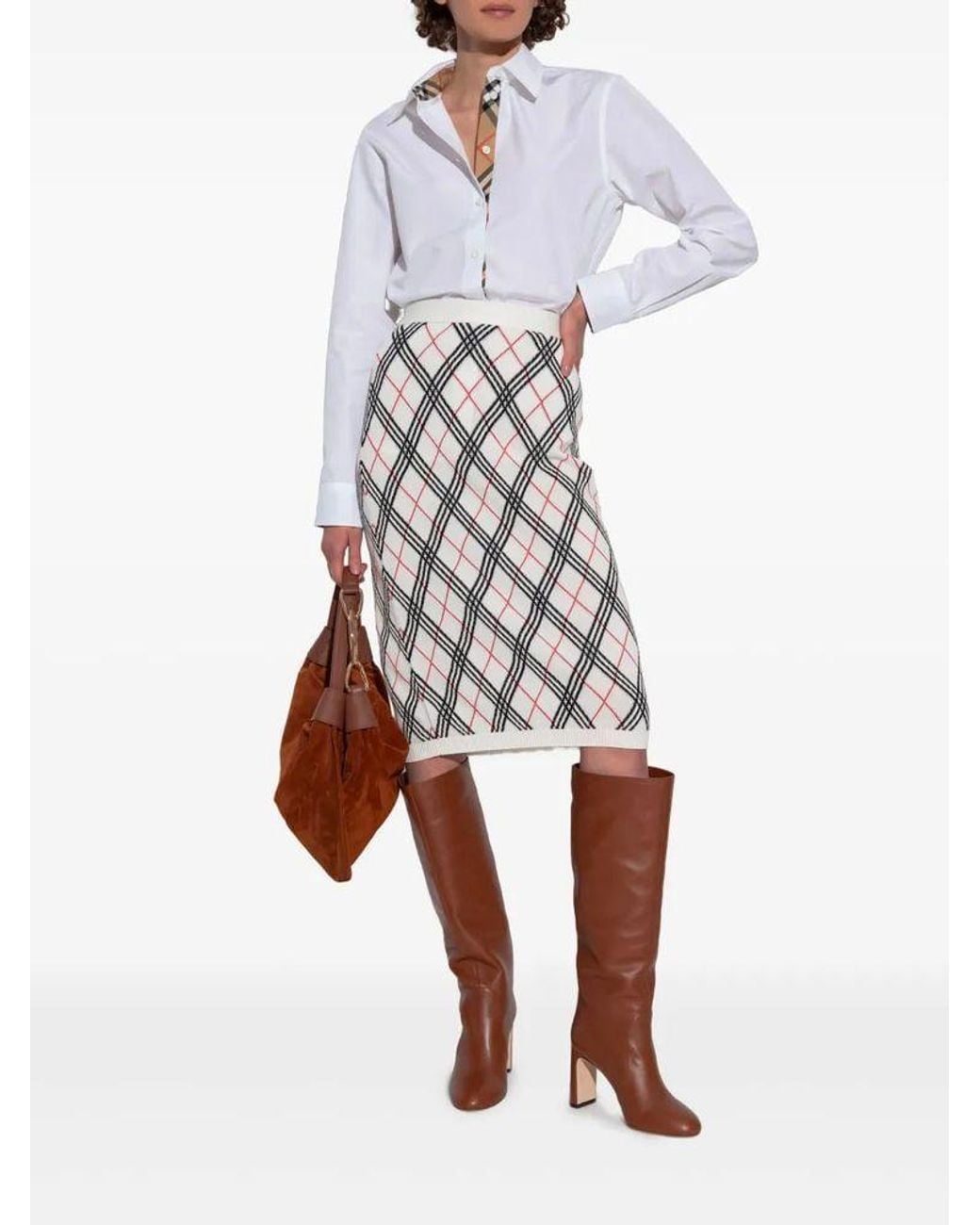 Burberry Multicolor Ekd Jacquard Checked Knitted Midi Skirt