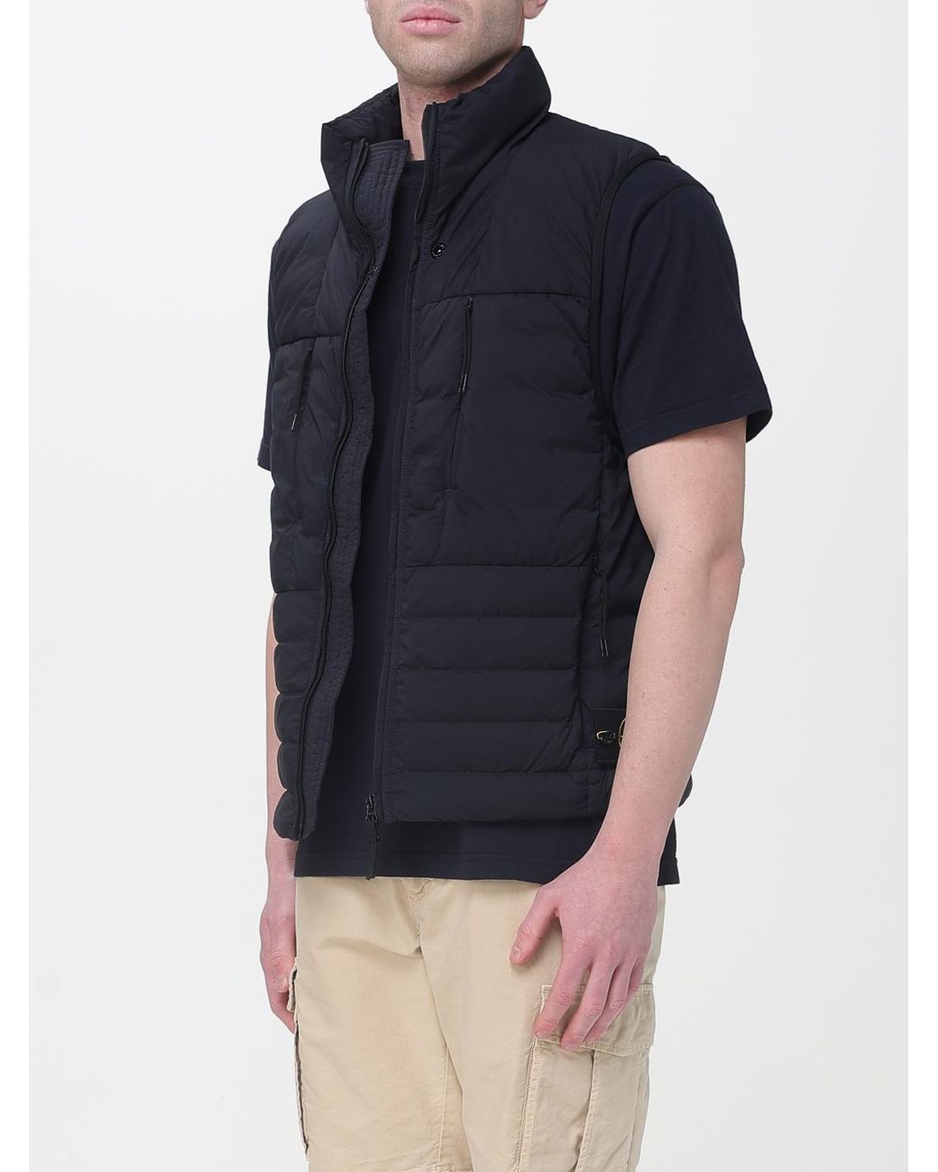 Stone Island Blue Quilted High-Neck Down Vest for men