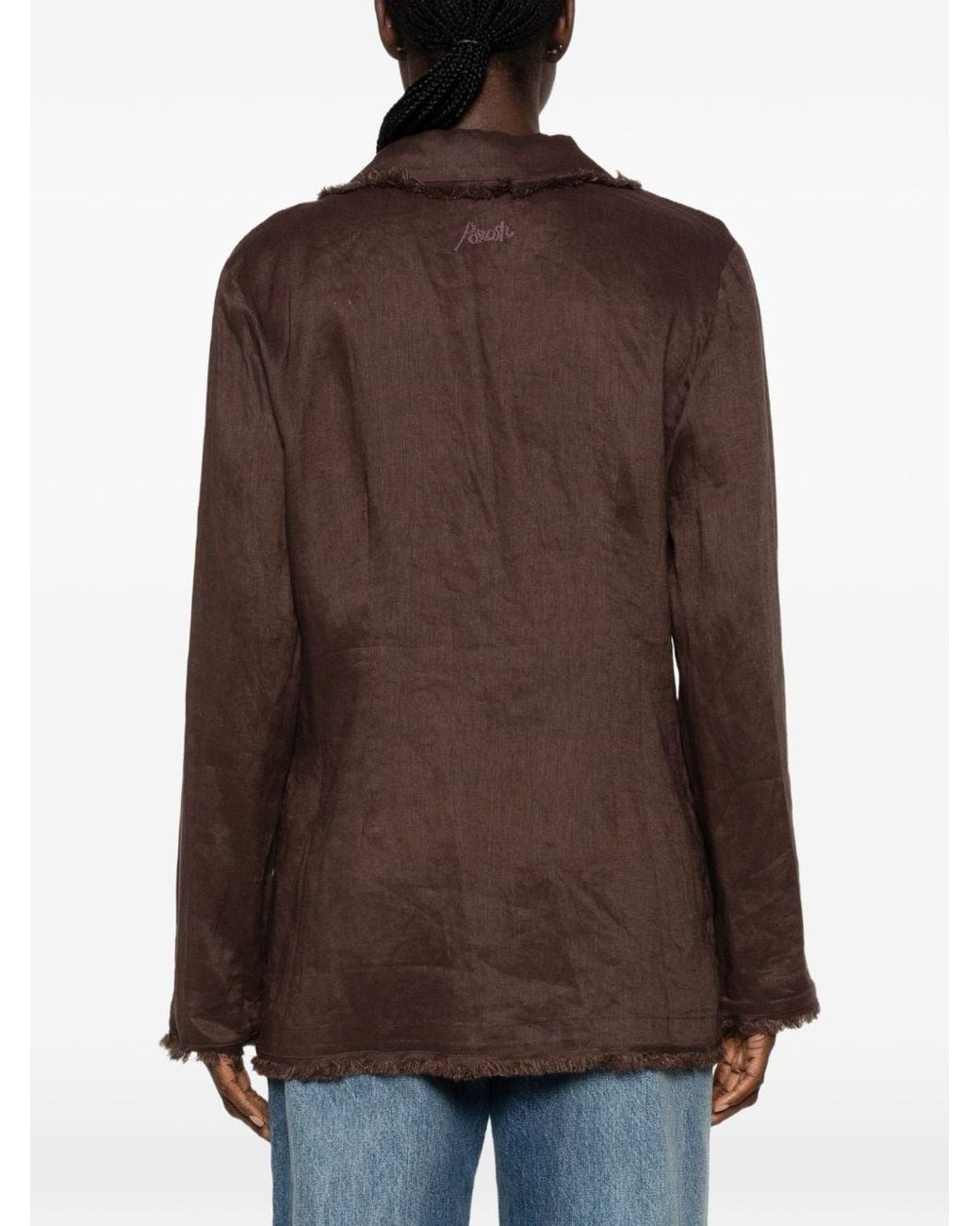 P.A.R.O.S.H. Brown Frayed-Edge Logo-Embroidered Jacket