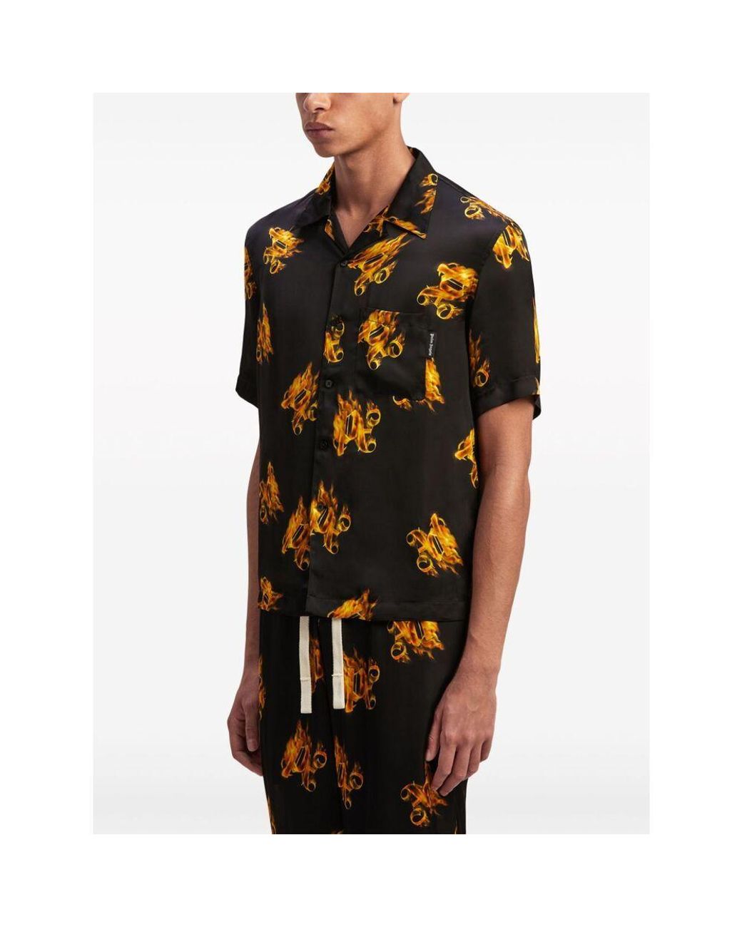 Palm Angels Black Monogram Printed Short-Sleeved Shirt for men