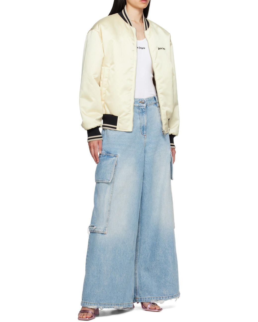 Palm Angels White Classic Logo Bomber Jacket