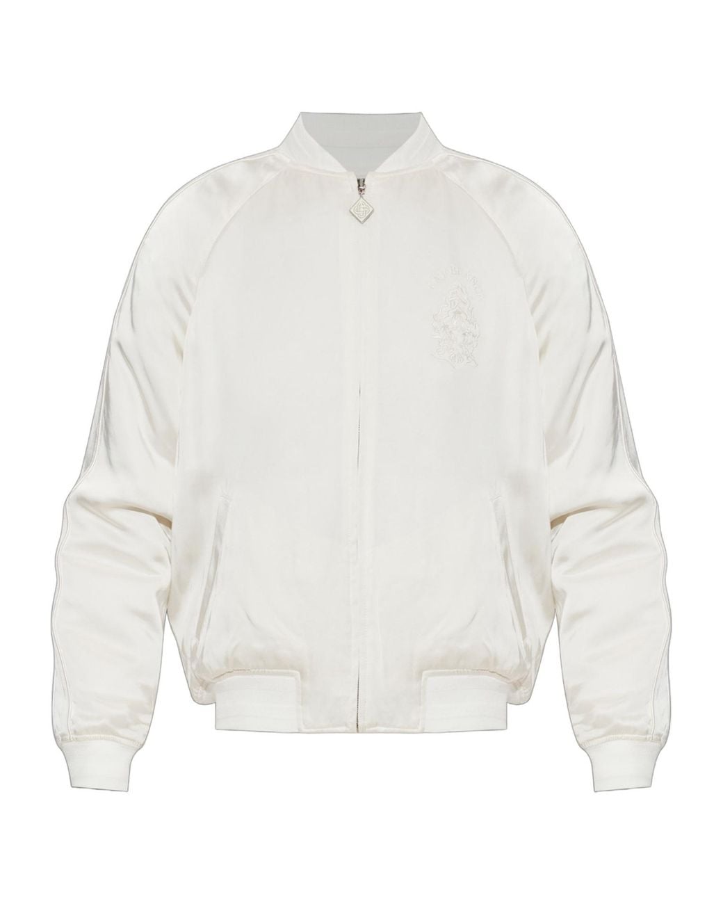 Casablanca White Embroidered Satin Bomber Jacket