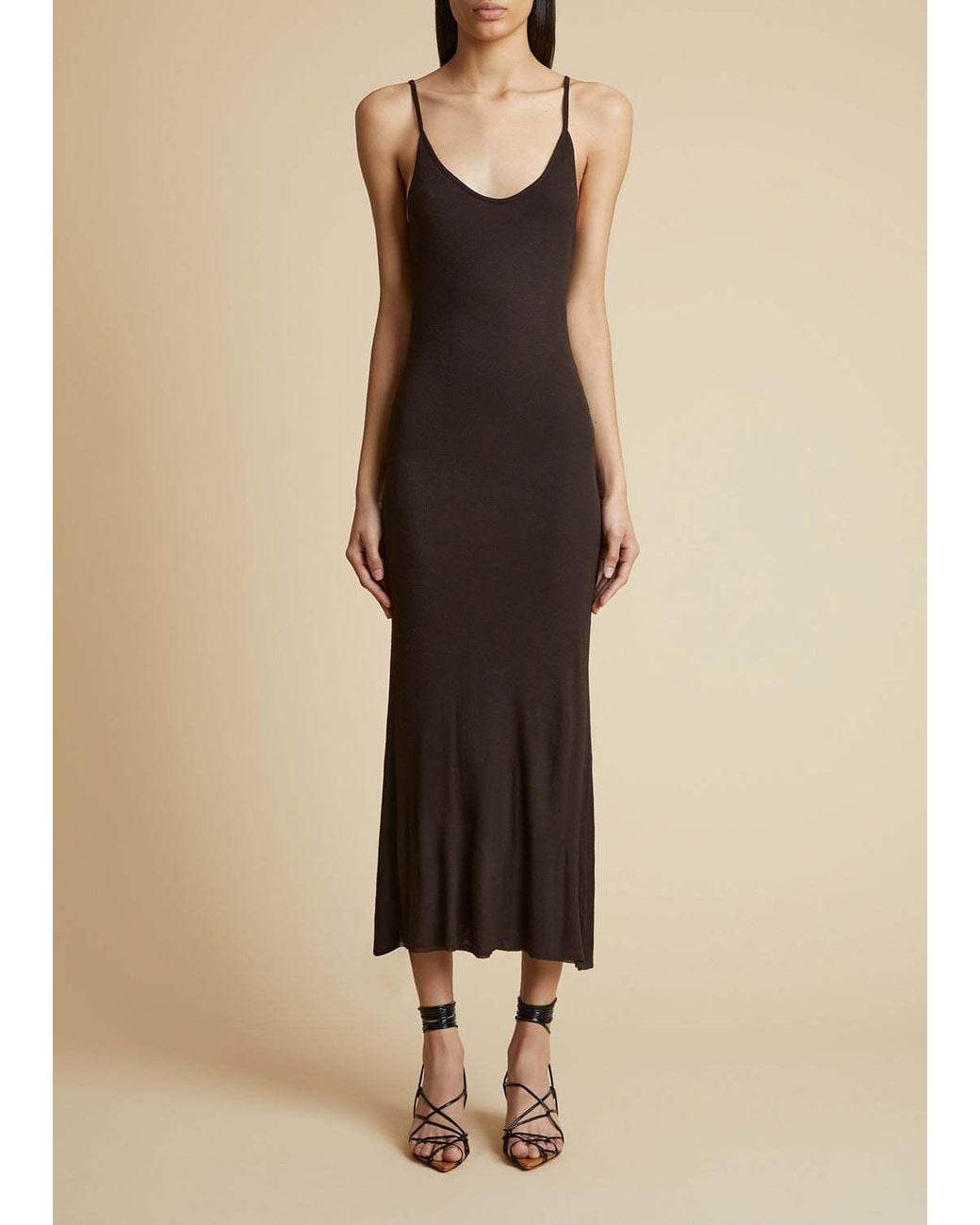 Khaite Brown Leesal Sleeveless Midi Dress