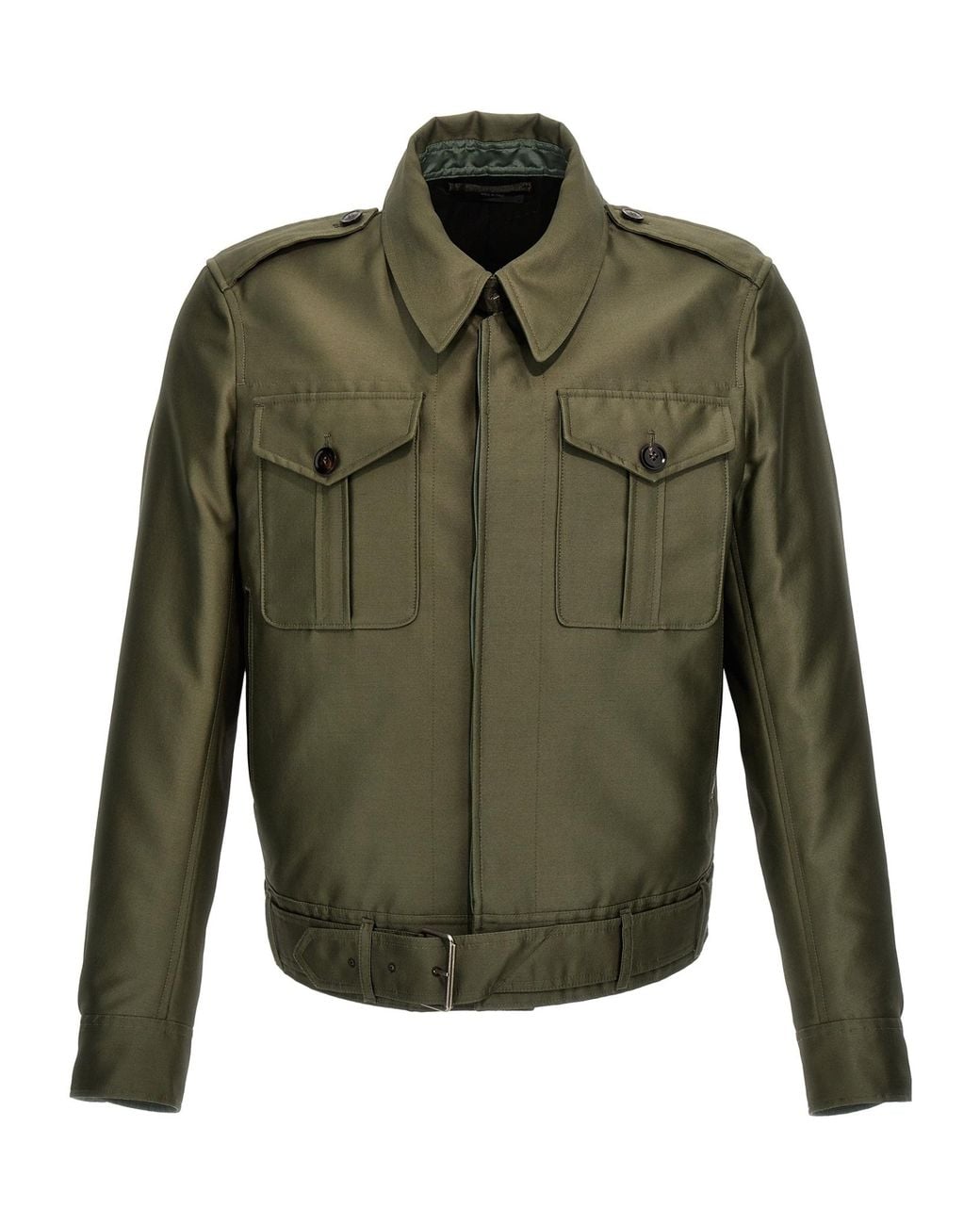 Tom Ford Green Belted-Waist Military Jacket for men