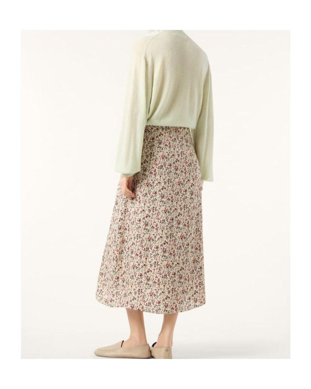 Loro Piana Natural Floral Printed Midi Skirt