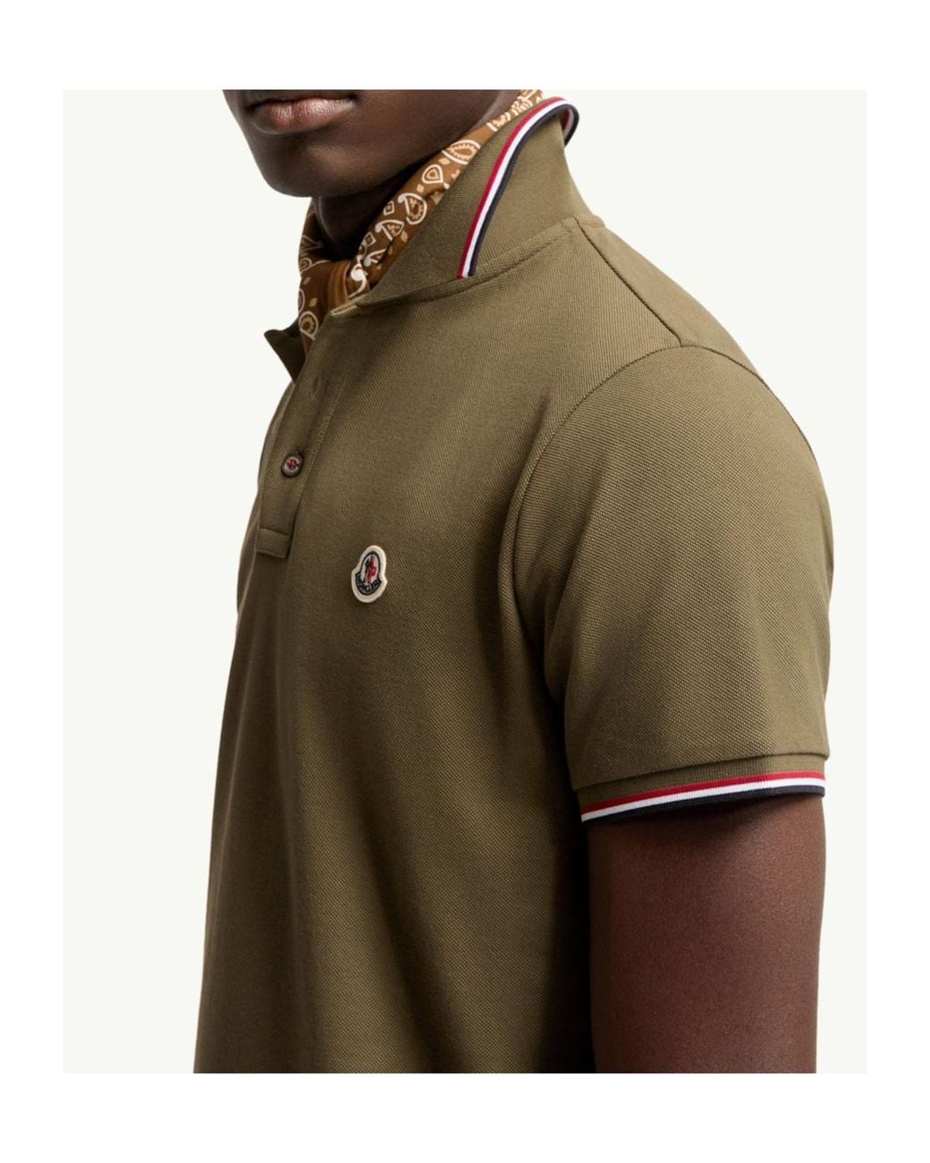 Moncler Green Tricolor-Trimmed Cotton Piquet Polo Shirt for men