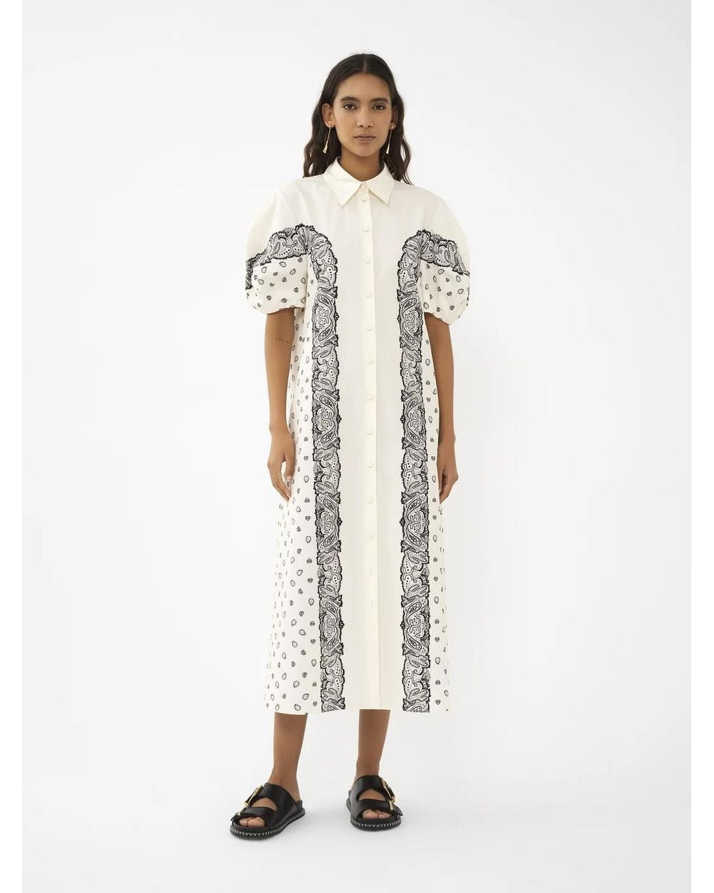 Chloé White Chloé Printed Balloon-Sleeved Shirt Dress