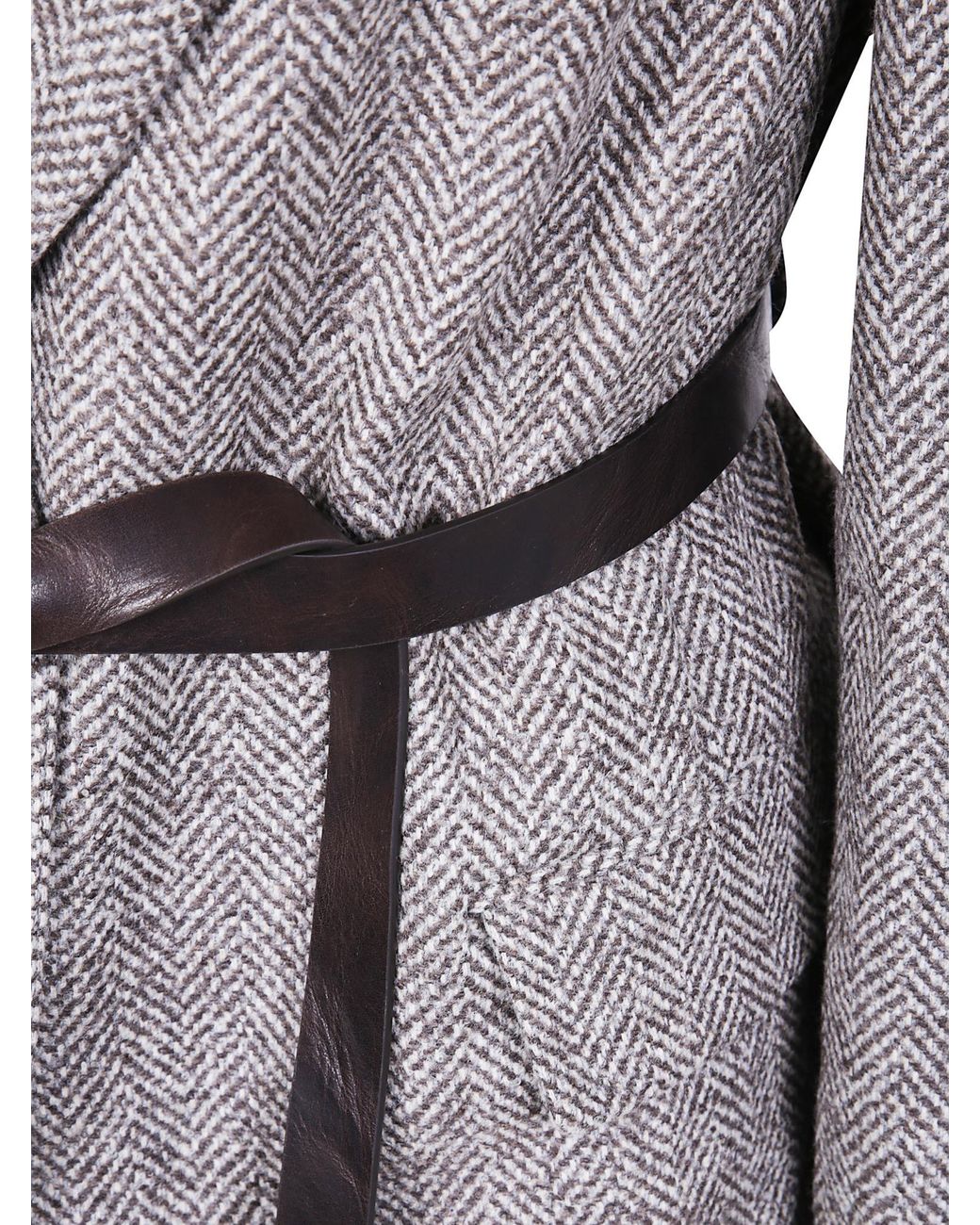 Brunello Cucinelli Gray Herringbone Belted Jacket