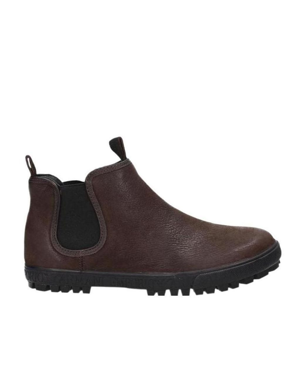 Emporio Armani Brown Logo Ankle Boots for men
