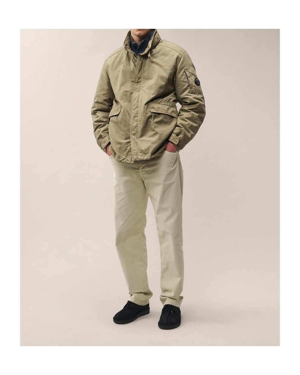 C P Company Green Twill-Blend Hooded Jacket With Lens Detail for men